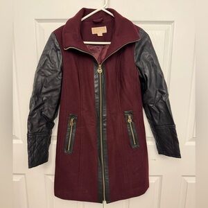 Michael Kors Burgundy Wool and Black Leather Jacket